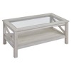 HOMCOM Farmhouse Style Coffee Table with Wood Frame, Tempered Glass Tabletop and Underneath Storage Shelf for Living Room, White Oak - 4 of 4