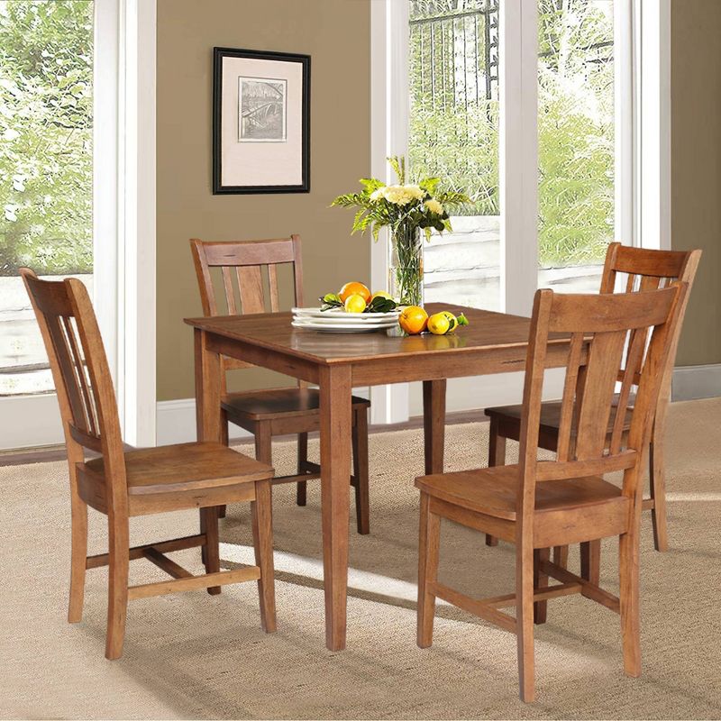 5pc 36&#34;x36&#34; Solid Wood Dining Table with 4 Splat Back Chairs Distressed Oak - International Concepts, 2 of 7