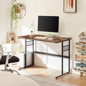 VECELO 32/44 in. Small Computer Desk, Wooden Writing Study Work Desk with Storage & Hook for Home or Bedroom, Brown - 1 of 4