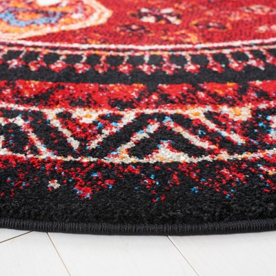 Antiquity Charm 79" Round Black Synthetic Area Rug