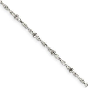 Black Bow Jewelry Sterling Silver 2.5mm Beaded Loose Rope Chain Anklet - 1 of 4