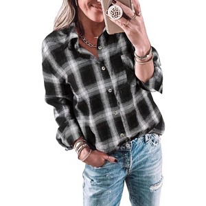 Imily Bela Classic Plaid Shirt for Women Soft Long Sleeve Casual Blouse Tops - 1 of 4