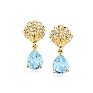 Ross-Simons 3.50 ct. t.w. Sky Blue Topaz and .40 ct. t.w. White Zircon Seashell Drop Earrings in 18kt Gold Over Sterling - 1 of 3