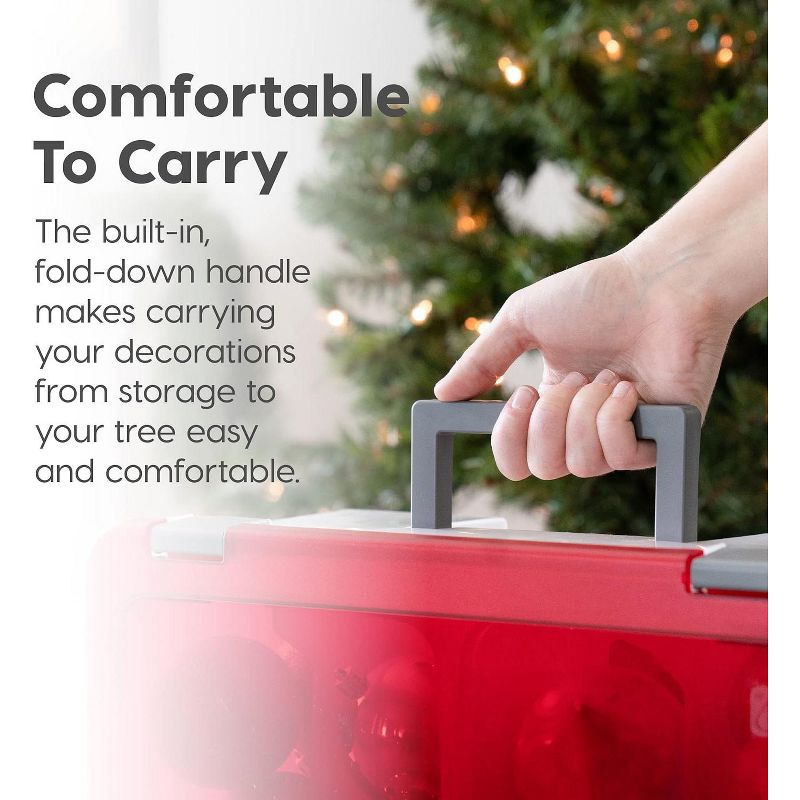IRIS USA Plastic Ornament Storage Organization Container Box Bin, Clear/Red, 5 of 10