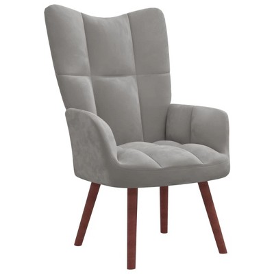 vidaXL Relaxing Chair- Modern Light Grey Velvet Armchair with Wooden Legs, Thick Padded Foam Seat,