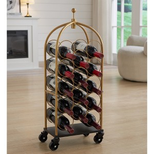 Kings Brand Furniture Erin Luggage Cart Wine Rack (Gold/Black) - 1 of 4