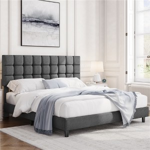 Yaheetech Upholstered Platform Bed Frame with Tufted Height Adjustable Headboard - 1 of 4