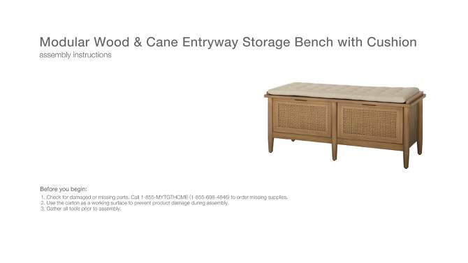Modular Wood &#38; Cane Entryway Storage Bench with Cushion - Natural/Cream - Hearth &#38; Hand&#8482; with Magnolia, 2 of 12, play video