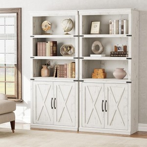 5 Tier Bookcase with Cabinet Doors, Farmhouse Bookshelf 68.7" Tall, Wooden Storage Shelf for Home Office, Living Room, Grey/White/Dark Oak - 1 of 4