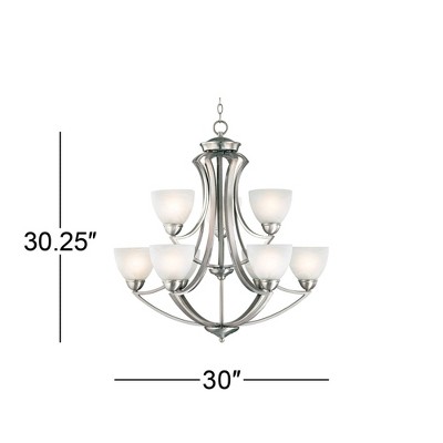 Milbury Satin Nickel Two-Tier 9-Light Chandelier with White Glass Shades