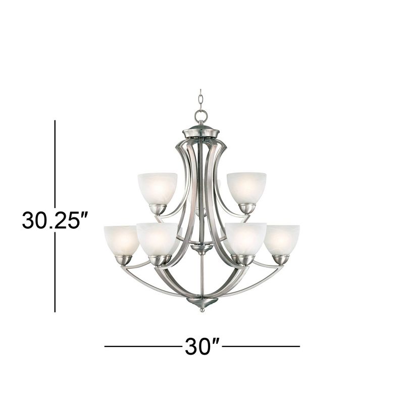 Possini Euro Design Milbury Satin Nickel Chandelier 30" Wide Industrial Tiered White Glass Shade 9-Light Fixture for Dining Room House Kitchen Island, 5 of 8