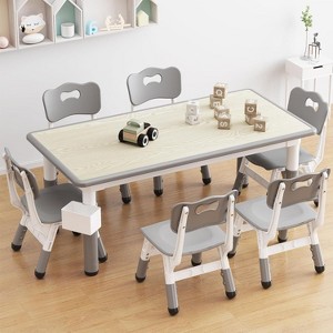Kids Table and 6 Chairs Set, Height Adjustable Toddler Table and Chair Set, Children Multi-Activity Table for 6, Kids Study Table for Ages 2-8 - 1 of 4