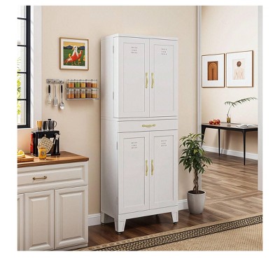 Freestanding Metal Kitchen Pantry Storage Cabinet with Doors and Adjustable Shelves, Metal Storage Cupboard with Large Drawer for Kitchen
