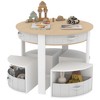 5-Piece Kids Table & Chair Set, Wooden Round Nesting Design with 4 Storage Stools & Fabric Drawers - 2 of 4