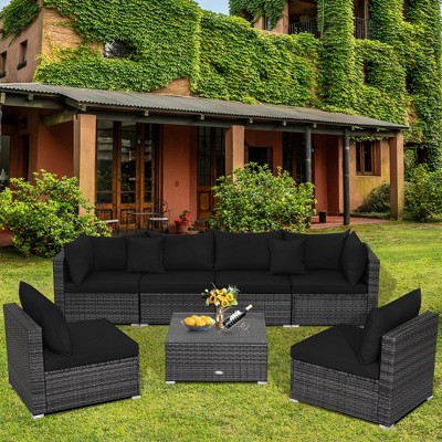 Tangkula 7PCS Patio Rattan Sectional Sofa Set Outdoor Furniture Set w/ Cushions