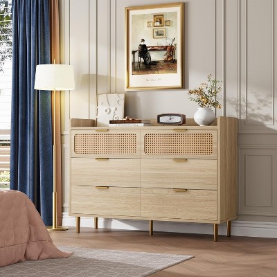 6 Drawer Double Dresser for Bedroom, 47" Wide Modern Closet Dressers Chest of Drawers, Wood Storage Dresser Organizer for Nursery Bedroom