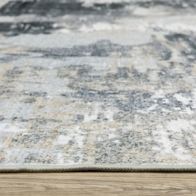Ivory and Grey Abstract Washable 5' x 7' Area Rug