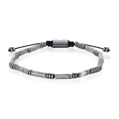 Crucible Men's Gray Map Jasper Stone and Hematite Bead Adjustable Bracelet