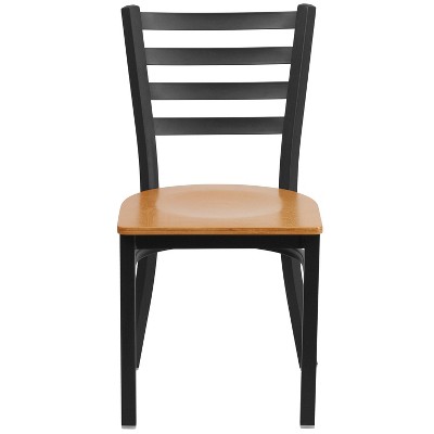 Natural Wood Seat Black Metal Ladderback Side Chair
