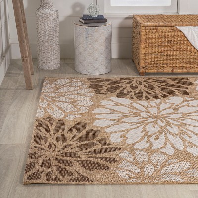 Gray Floral Flat Woven Reversible Indoor/Outdoor Rug - 3x5 ft
