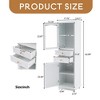 63" Tall Bathroom Storage Cabinet with Glass Doors, Free-Standing, Two Drawers, and Adjustable Shelves, MDF Board - Leovsnove - 3 of 4