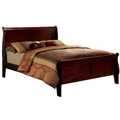 TiramisuBest Queen Size Bed Cherry Louis Phillipe Solidwood 1pc Bed Bedroom Sleigh Bed Bedroom Furniture - Cherry Solid Design