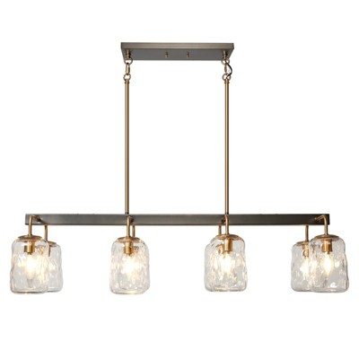 LNC Erharting 8-Lights 39" Modern Linear Kitchen Island Pendant  Lights, Polisehd Gold and Matte BLack with Clear Glass Jar