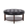 CAVINAS 32" Round Ottoman, PU Leather 2-Tier Coffee Table with Storage Shelf and Wood Frame for Living Room, Bedroom - 3 of 4
