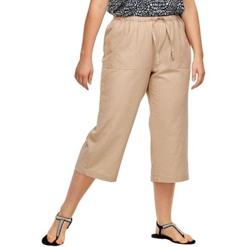 Ellos Women's Plus Size Linen Blend Drawstring Capris - 12, Beige : Target