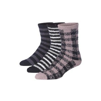 JAMES FIALLO Mens 3 Pairs Bed Socks For Cold Feet Solid Anti-Skid Black Violet Zebra Colorful Pattern Soft Fuzzy Crew Socks