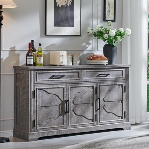 SinCiDo 55" Modern Buffet Cabinet w/3 Doors & 2 Drawers, Storage Sideboard for Dining Room, Coffee Bar, Wine Display - 1 of 4