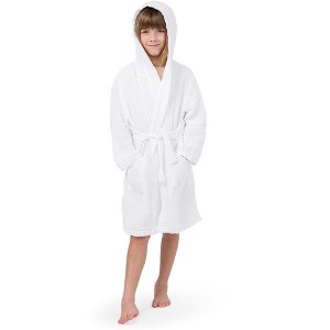 Muslin Bath Robe for Kids 100% Cotton, 4-Layer Absorbent Muslin Fabric By Comfy Cubs - 1 of 4