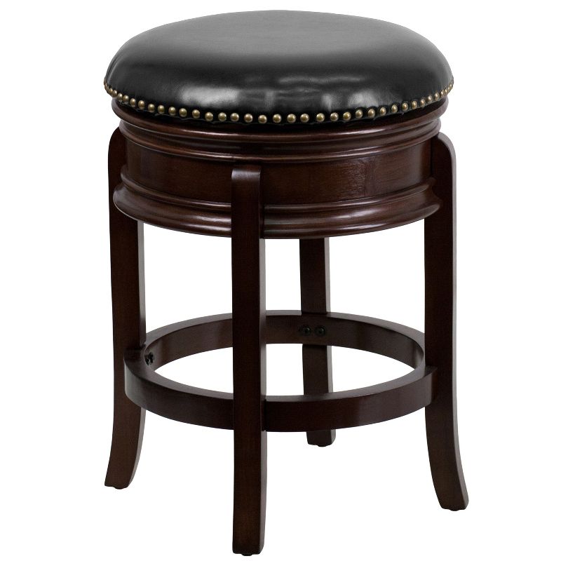 Flash Furniture 24'' High Backless Wood Counter Height Stool with Carved Apron and LeatherSoftSoft Swivel Seat, 1 of 12