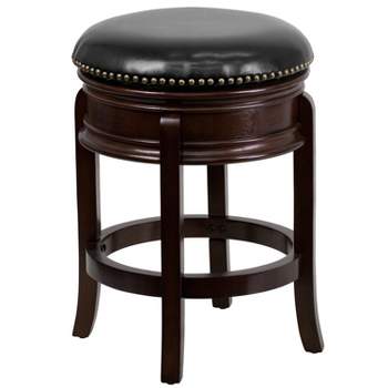Flash Furniture 24'' High Backless Wood Counter Height Stool with Carved Apron and LeatherSoftSoft Swivel Seat