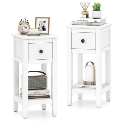 Tangkula 2PCS Nightstand 3-Tier Bedside Table w/ Open Storage Shelf & Narrow Side Table