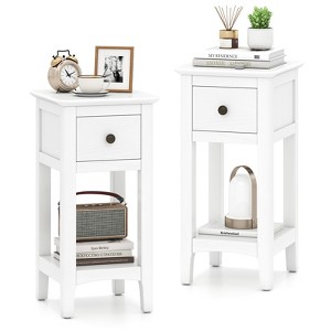 Tangkula 2PCS Nightstand 3-Tier Bedside Table w/ Open Storage Shelf & Narrow Side Table - 1 of 4