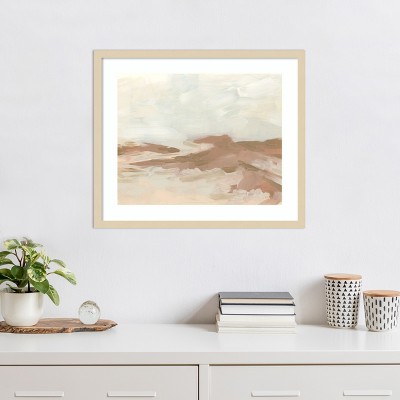 Neutral Earth Tones Abstract Lithograph with Wood Frame