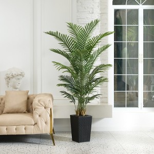 DR.Planzen 72" Artificial Palm Tree - 6FT UV Resistant Fake Plant with14 Silk Leaves & 15.7" Planter for Indoor House Plants, Tall Faux Trees 1 Pack - 1 of 4