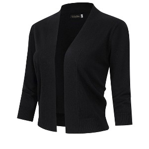 Women’s 3/4 Sleeve Cropped Cardigan Sweaters Open Front Knit Short Bolero Shrugs - 1 of 4