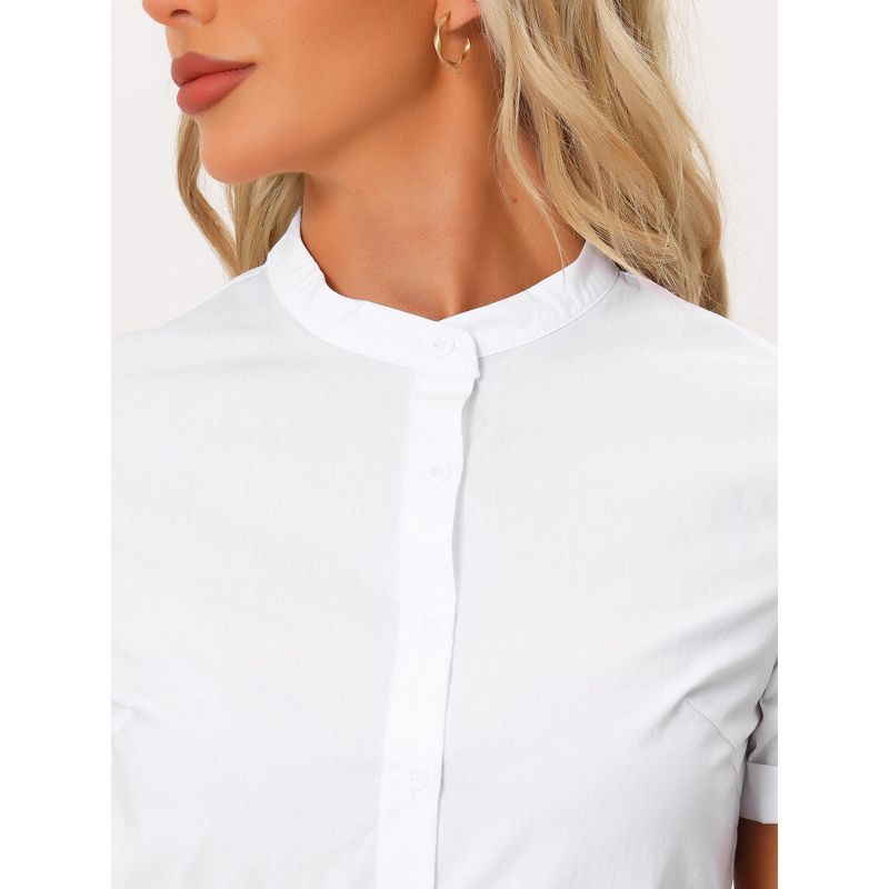 Allegra K Women's Stand Collar Short Sleeve Office Work Shirt Button Down Bodysuits, 5 of 6