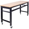 Workbench Wide Rolling Workbenches Adjustable Height, Workshop Tool Bench, Metal with Rubber Wood Top Work Station for Garage Indoor Office 60 inches - 3 of 4