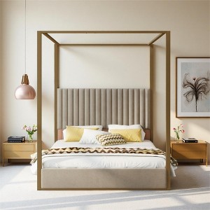 Merax Queen Size Upholstered Canopy Platform Bed with 4-Poster Metal Frame - 1 of 4