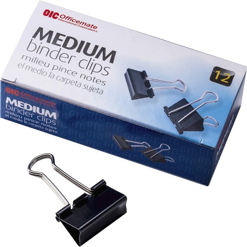 Officemate Binder Clips Medium 1-1/4wide 5/8 Cap 12/bx Black/silver 99050  : Target