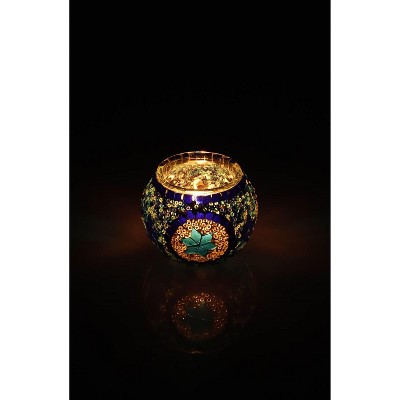 Handmade Blue and White Mosaic Glass Votive Candle Holder