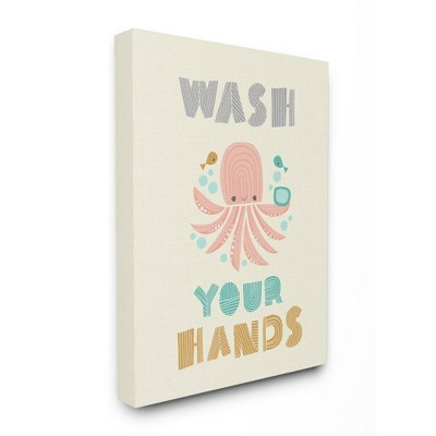 24"x1.5"x30" Wash Your Hands Mod Octopus Oversized Stretched Canvas Wall Art - Stupell Industries