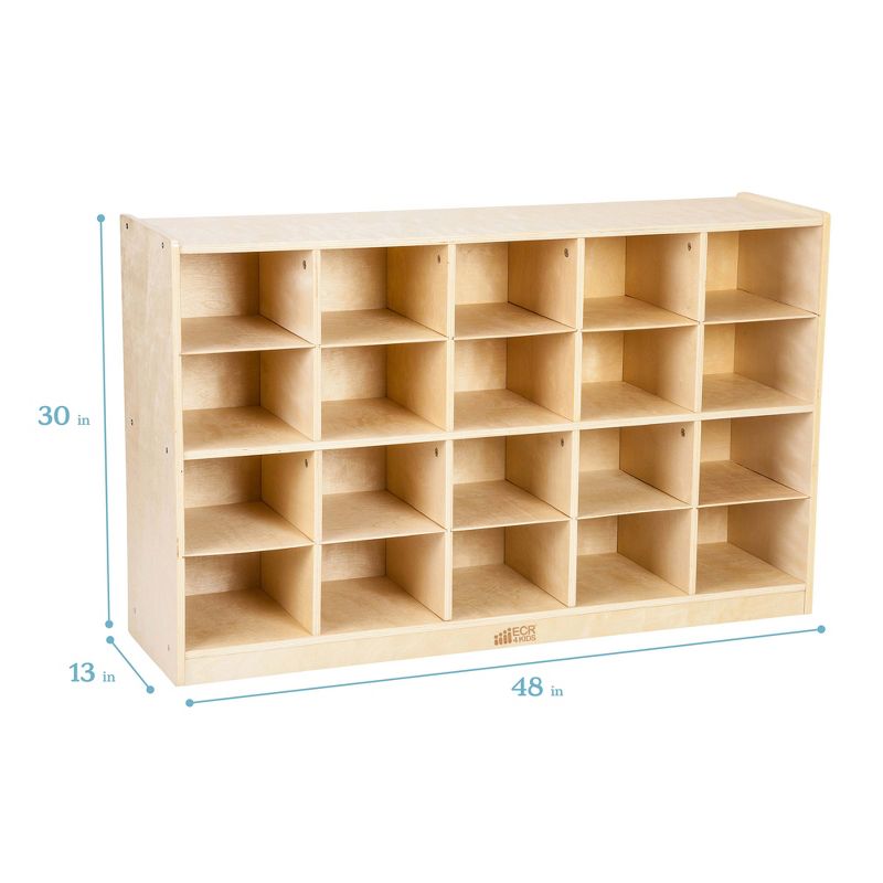 ECR4Kids 20 Cubby Mobile Tray Storage Cabinet, 4x5, Natural, 3 of 9