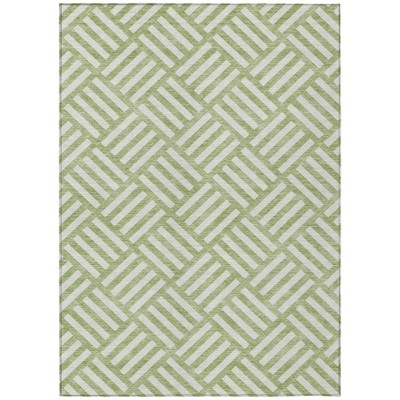 Artichoke Green And Ivory Geometric Washable Indoor Outdoor Area Rug
