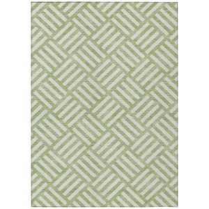 Artichoke Green And Ivory Geometric Washable Indoor Outdoor Area Rug - 1 of 4