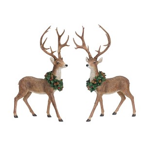 Holiday Standing Deer Figurine with Wreath Accent (Set of 2) - 1 of 3