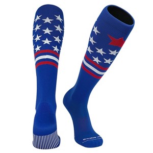 Mk Socks Patriot USA Flag Blue White Red Knee-High Long Sports Socks - 1 of 2